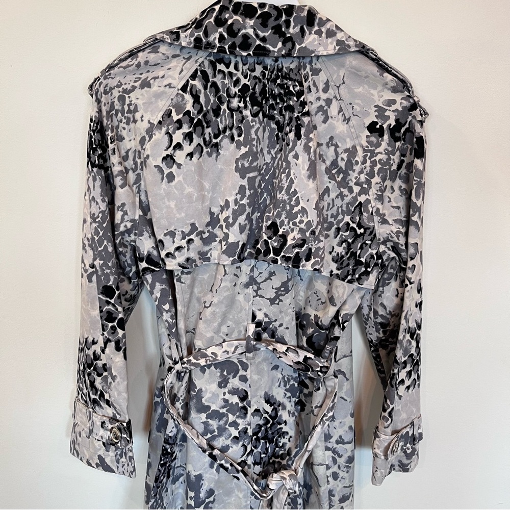 Animal Print Belted Jacket Womens 14 Gray Black White Career Coat Silver Buttons - Picture 7 of 7